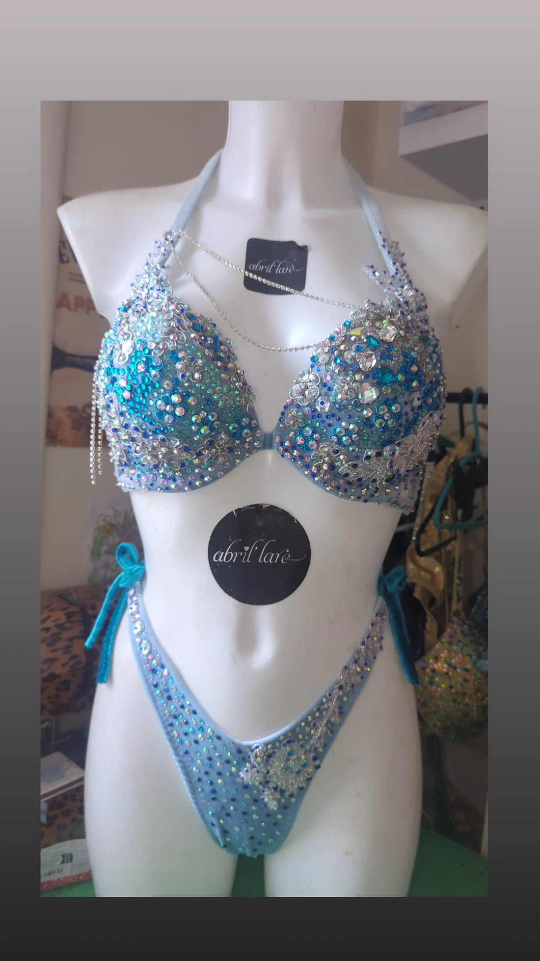 Baby Blue Crystal Couture Stage Bikini